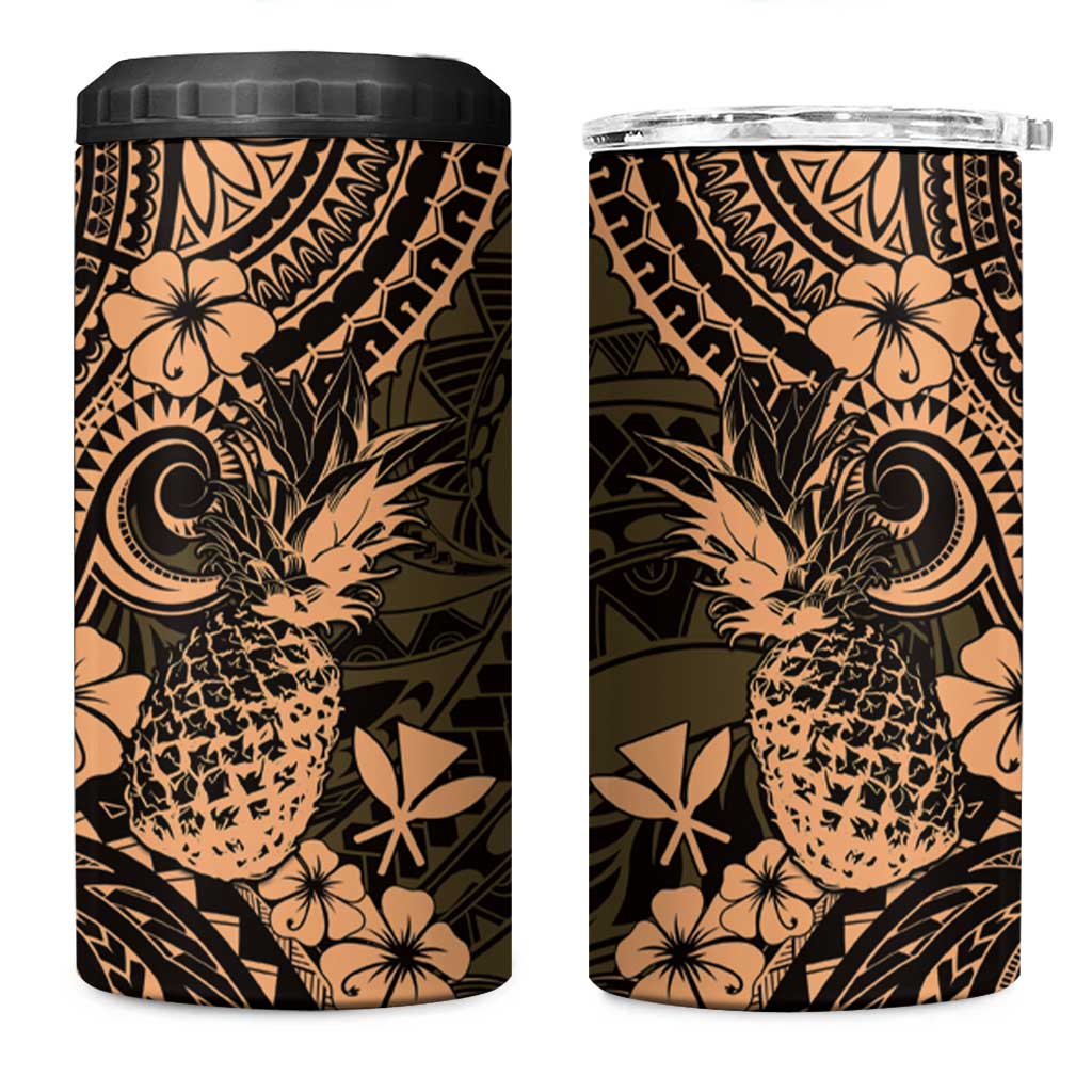 Hawaii Pineapple 4 in 1 Can Cooler Tumbler Polynesian Pattern Yellow Version