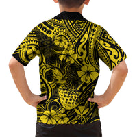 Hawaii Pineapple Family Matching Short Sleeve Bodycon Dress and Hawaiian Shirt Polynesian Pattern Yellow Version LT01 - Polynesian Pride