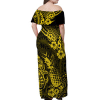 Hawaii Pineapple Off Shoulder Maxi Dress Polynesian Pattern Yellow Version LT01 - Polynesian Pride