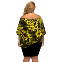 Hawaii Pineapple Off Shoulder Short Dress Polynesian Pattern Yellow Version LT01 - Polynesian Pride
