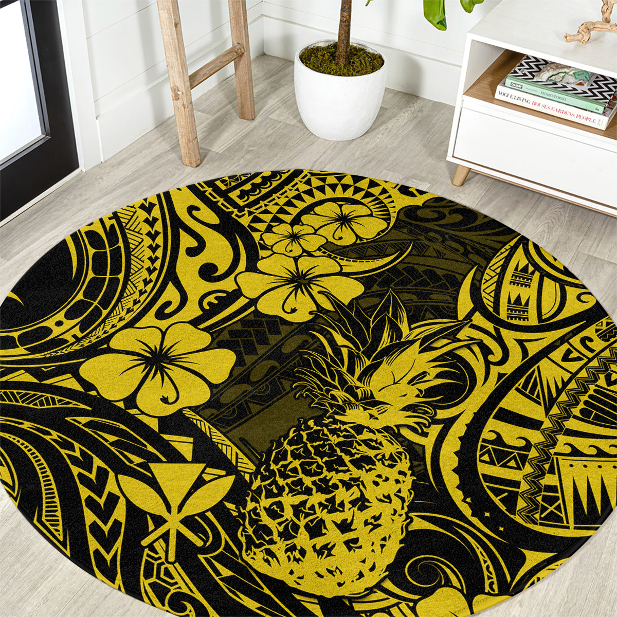 Hawaii Pineapple Round Carpet Polynesian Pattern Yellow Version LT01 Yellow - Polynesian Pride