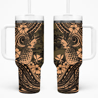 Hawaii Pineapple Tumbler With Handle Polynesian Pattern Yellow Version