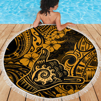 Hawaii Shaka Sign Beach Blanket With Polynesian Hibiscus Gold Unique LT01 - Wonder Print Shop