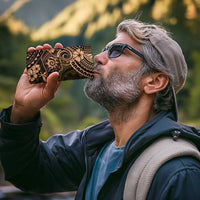 Hawaii Shaka Sign 4 in 1 Can Cooler Tumbler With Polynesian Hibiscus Gold Unique