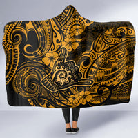Hawaii Shaka Sign Hooded Blanket With Polynesian Hibiscus Gold Unique LT01 - Polynesian Pride