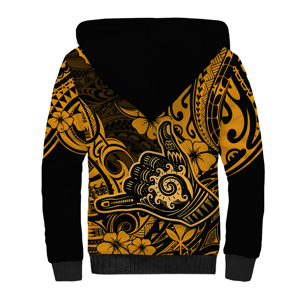 Hawaii Shaka Sign Sherpa Hoodie With Polynesian Hibiscus Gold Unique LT01 - Polynesian Pride