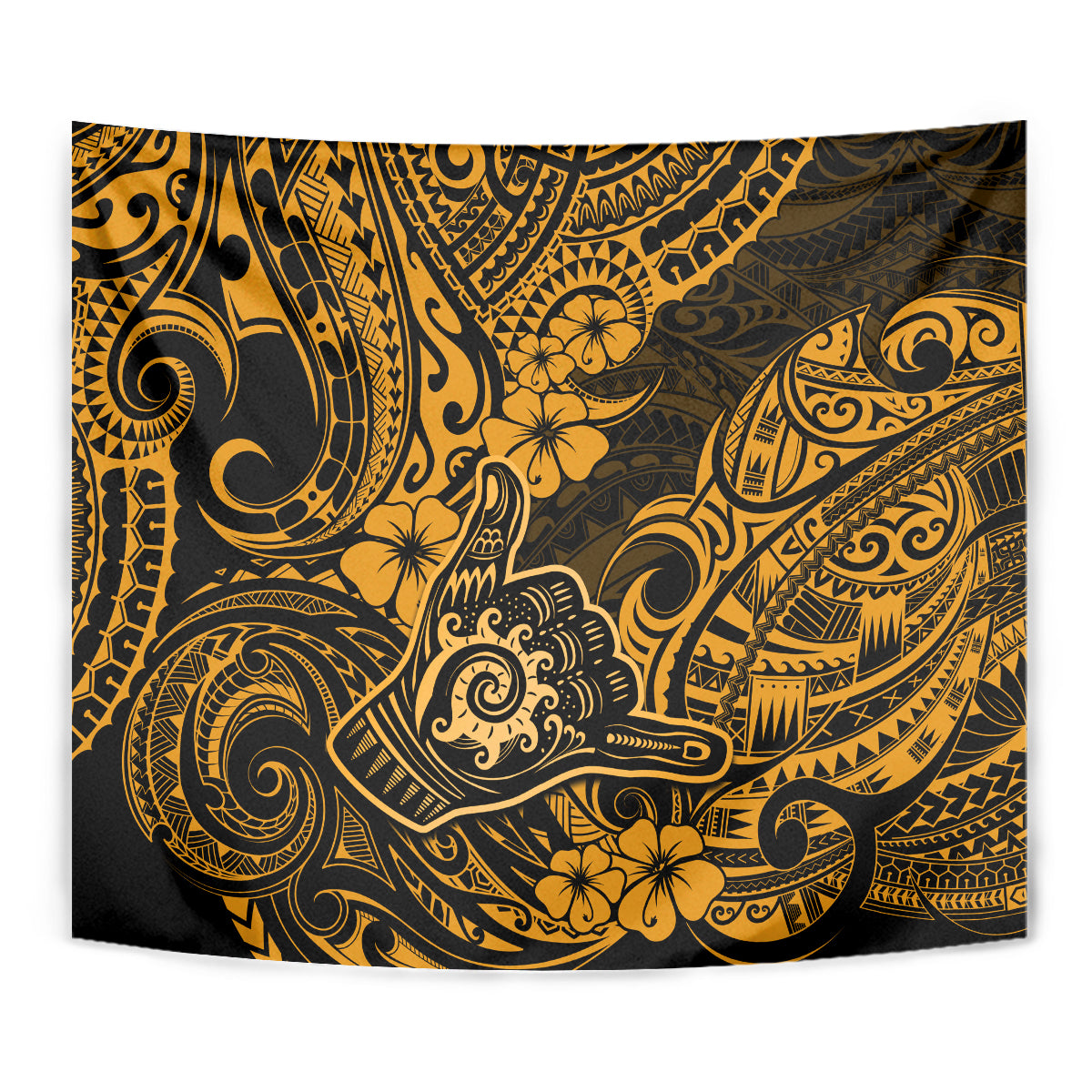 Hawaii Shaka Sign Tapestry With Polynesian Hibiscus Gold Unique LT01 - Polynesian Pride