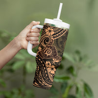 Hawaii Shaka Sign Tumbler With Handle With Polynesian Hibiscus Gold Unique