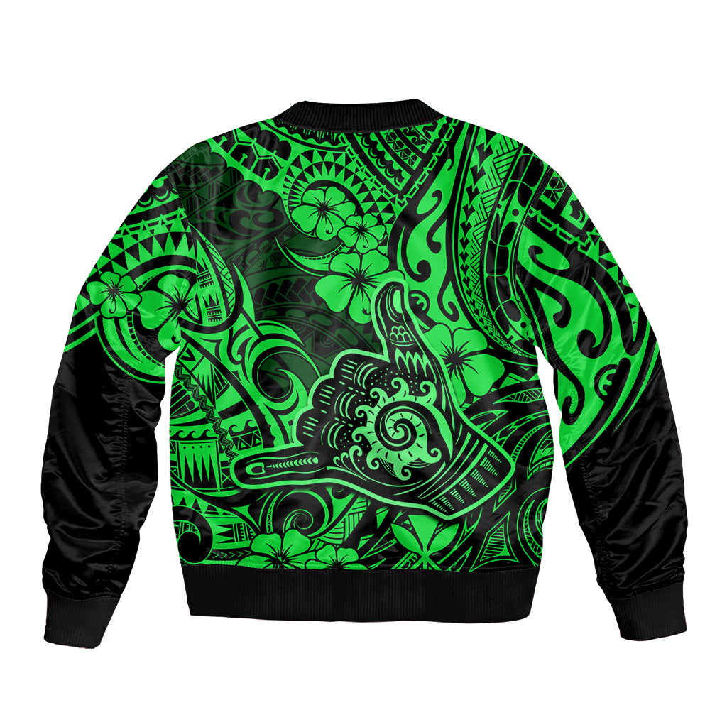 Hawaii Shaka Sign Bomber Jacket With Polynesian Hibiscus Green Unique LT01 - Polynesian Pride