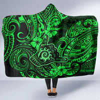 Hawaii Shaka Sign Hooded Blanket With Polynesian Hibiscus Green Unique LT01 - Polynesian Pride