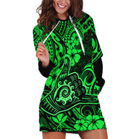 Hawaii Shaka Sign Hoodie Dress With Polynesian Hibiscus Green Unique LT01 Green - Polynesian Pride