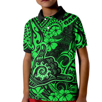 Hawaii Shaka Sign Kid Polo Shirt With Polynesian Hibiscus Green Unique LT01 Kid Green - Polynesian Pride