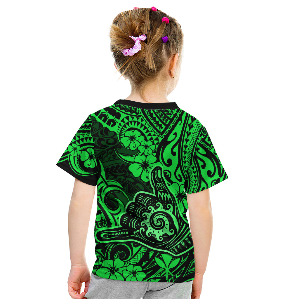 Hawaii Shaka Sign Kid T Shirt With Polynesian Hibiscus Green Unique LT01 - Polynesian Pride