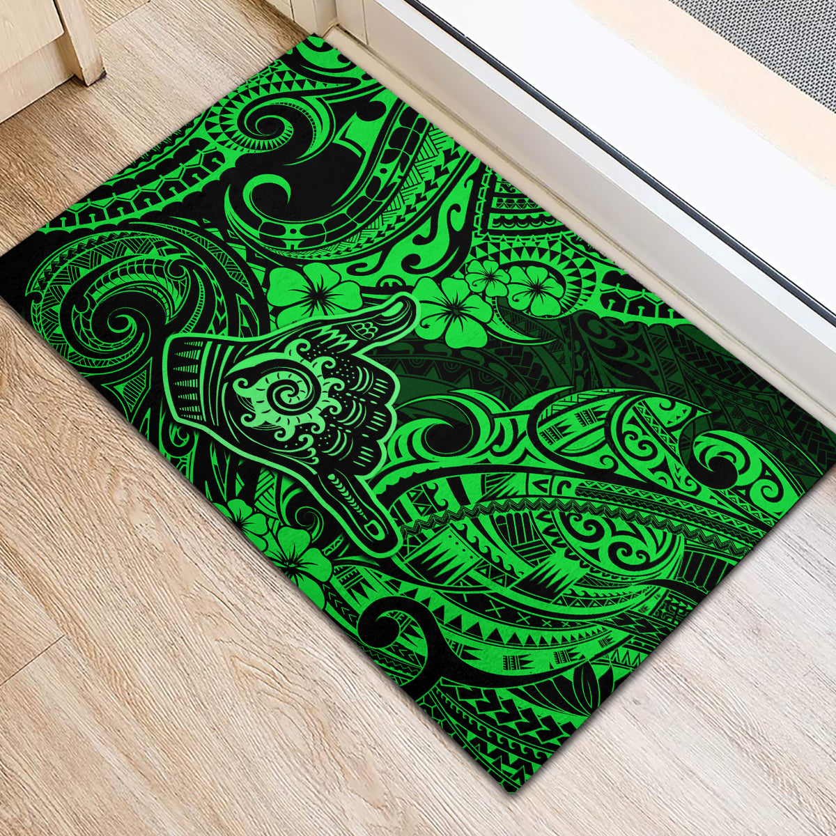 Hawaii Shaka Sign Rubber Doormat With Polynesian Hibiscus Green Unique LT01 - Polynesian Pride