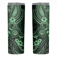 Hawaii Shaka Sign Skinny Tumbler With Polynesian Hibiscus Green Unique