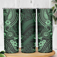 Hawaii Shaka Sign Skinny Tumbler With Polynesian Hibiscus Green Unique