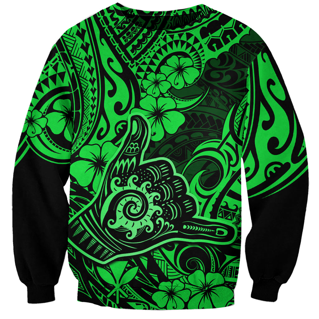 Hawaii Shaka Sign Sweatshirt With Polynesian Hibiscus Green Unique LT01 Unisex Green - Polynesian Pride