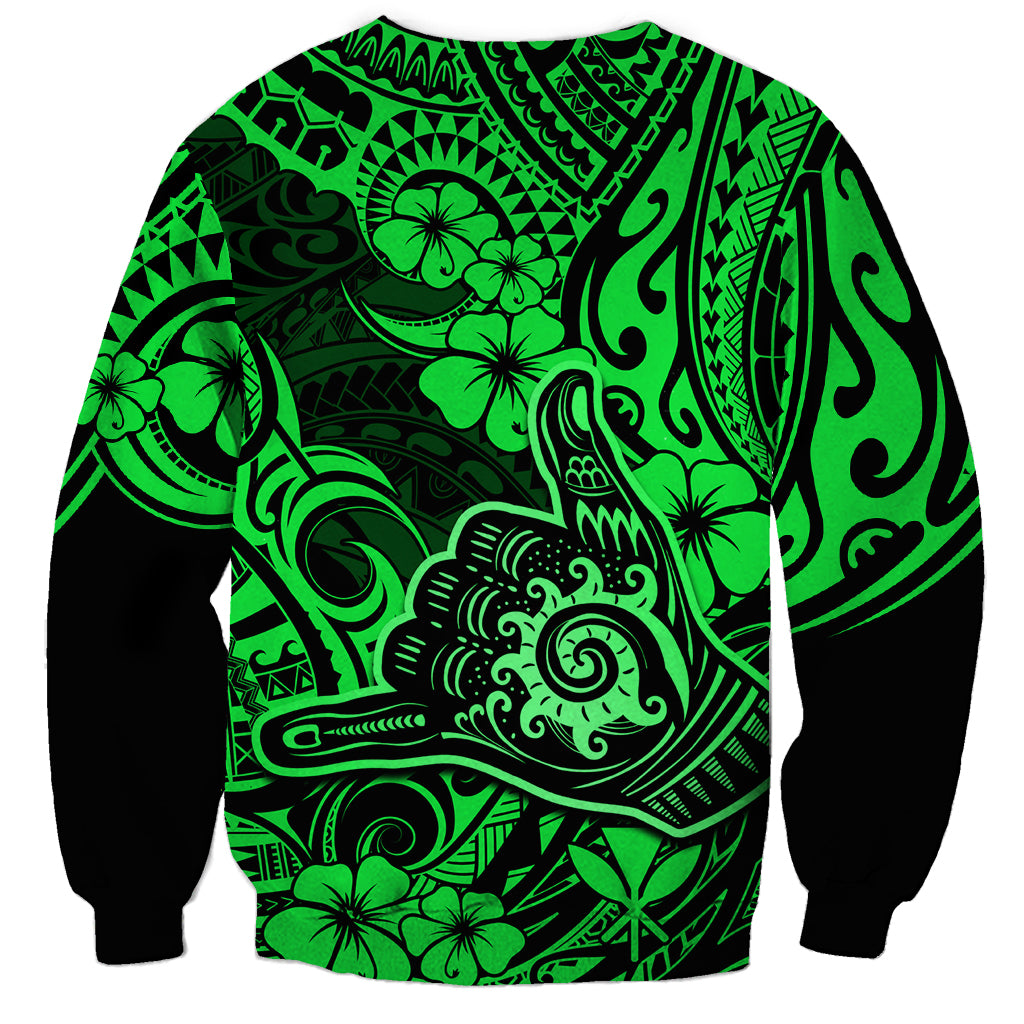 Hawaii Shaka Sign Sweatshirt With Polynesian Hibiscus Green Unique LT01 - Polynesian Pride