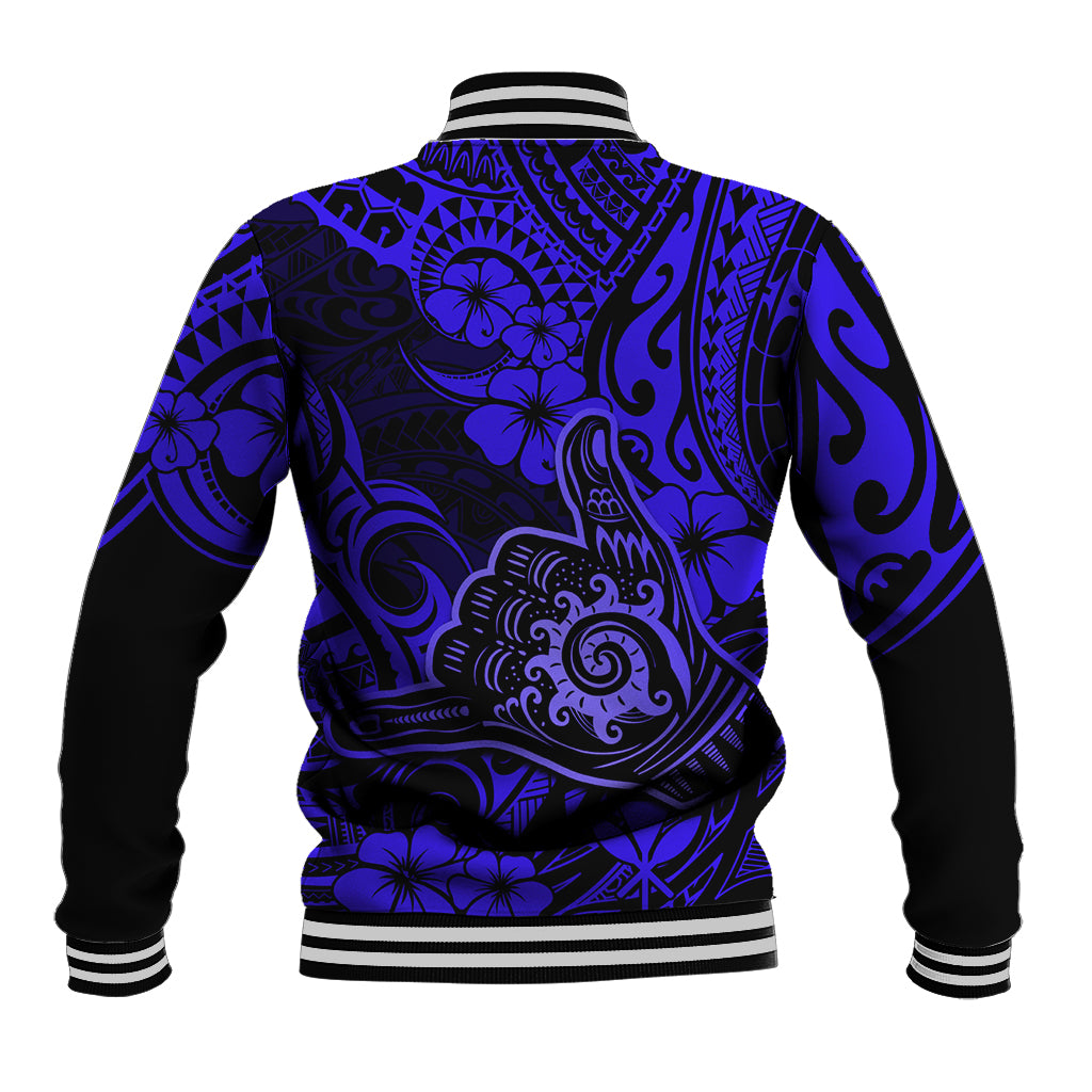 Hawaii Shaka Sign Baseball Jacket With Polynesian Hibiscus Navy Blue Unique LT01 - Polynesian Pride