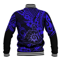 Hawaii Shaka Sign Baseball Jacket With Polynesian Hibiscus Navy Blue Unique LT01 - Polynesian Pride