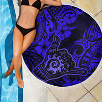 Hawaii Shaka Sign Beach Blanket With Polynesian Hibiscus Navy Blue Unique LT01 - Wonder Print Shop