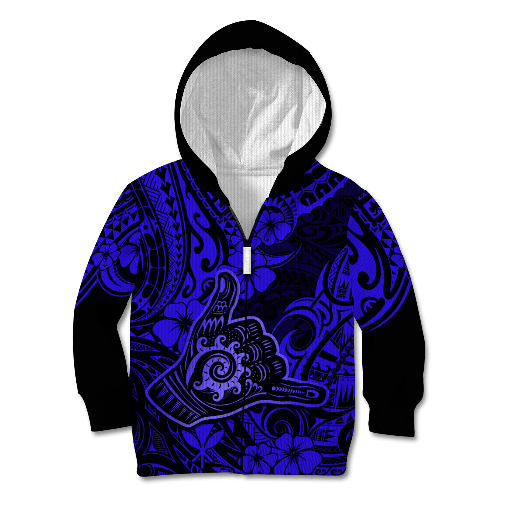 Hawaii Shaka Sign Kid Hoodie With Polynesian Hibiscus Navy Blue Unique LT01 - Polynesian Pride