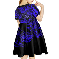 Hawaii Shaka Sign Kid Short Sleeve Dress With Polynesian Hibiscus Navy Blue Unique LT01 - Polynesian Pride