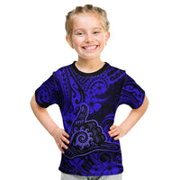 Hawaii Shaka Sign Kid T Shirt With Polynesian Hibiscus Navy Blue Unique LT01 Blue - Polynesian Pride