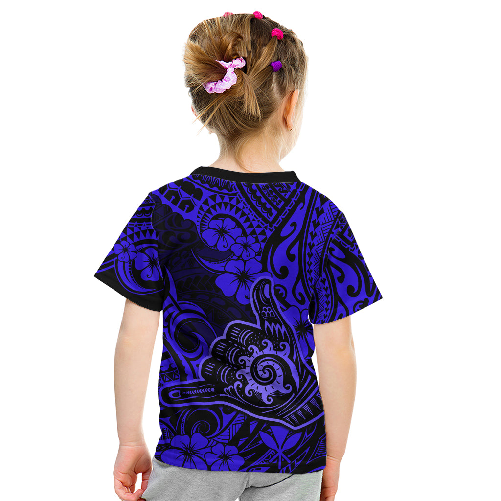 Hawaii Shaka Sign Kid T Shirt With Polynesian Hibiscus Navy Blue Unique LT01 - Polynesian Pride