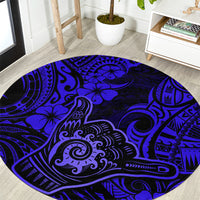 Hawaii Shaka Sign Round Carpet With Polynesian Hibiscus Navy Blue Unique LT01 Blue - Polynesian Pride