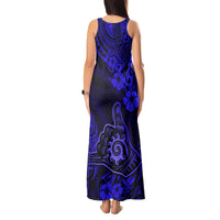 Hawaii Shaka Sign Tank Maxi Dress With Polynesian Hibiscus Navy Blue Unique LT01 - Polynesian Pride