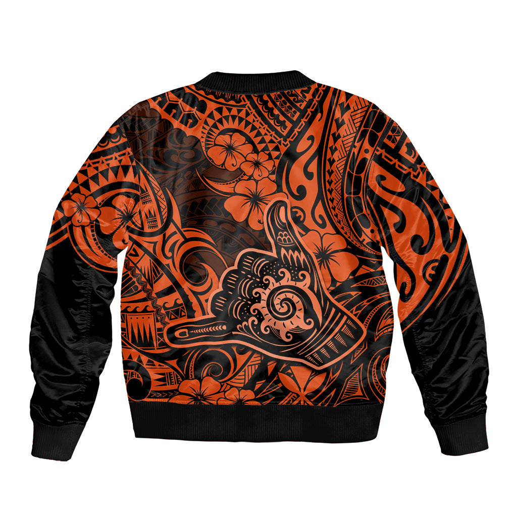 Hawaii Shaka Sign Bomber Jacket With Polynesian Hibiscus Orange Unique LT01 - Polynesian Pride