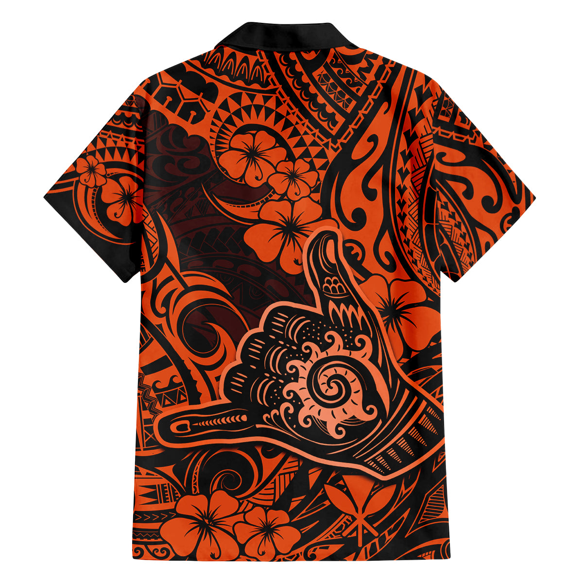 Hawaii Shaka Sign Family Matching Long Sleeve Bodycon Dress and Hawaiian Shirt With Polynesian Hibiscus Orange Unique LT01 - Polynesian Pride