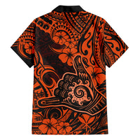 Hawaii Shaka Sign Family Matching Long Sleeve Bodycon Dress and Hawaiian Shirt With Polynesian Hibiscus Orange Unique LT01 - Polynesian Pride