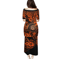 Hawaii Shaka Sign Family Matching Puletasi Dress and Hawaiian Shirt With Polynesian Hibiscus Orange Unique LT01 - Polynesian Pride