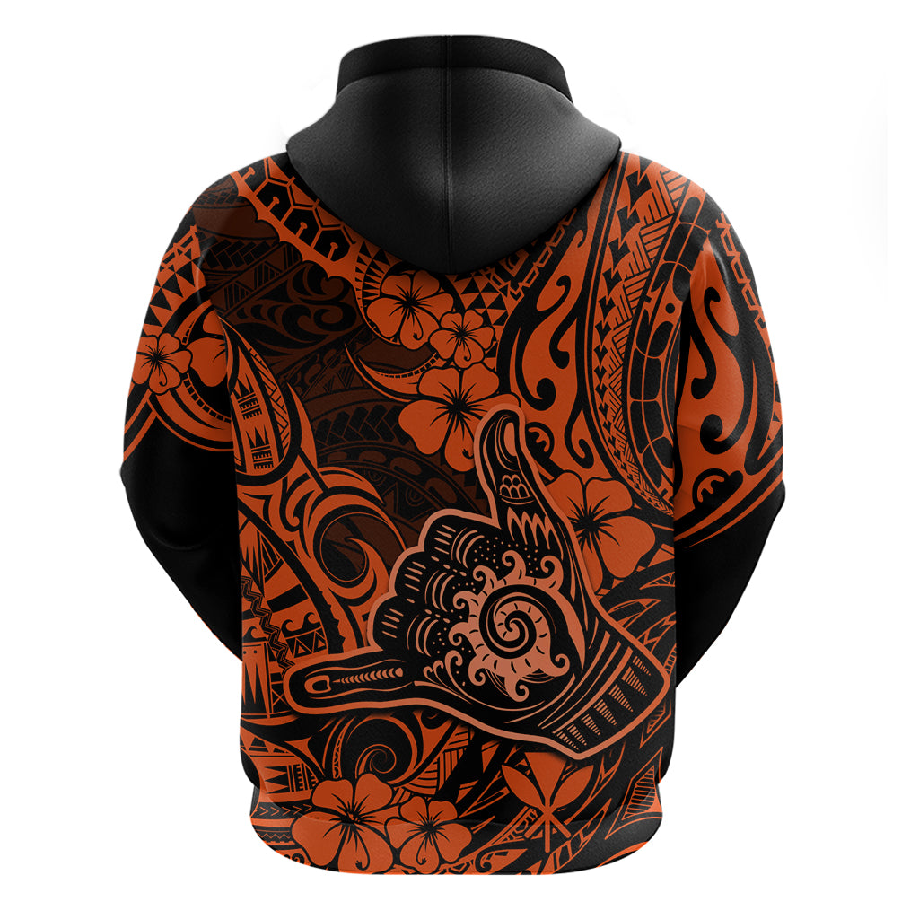 Hawaii Shaka Sign Hoodie With Polynesian Hibiscus Orange Unique LT01 - Polynesian Pride
