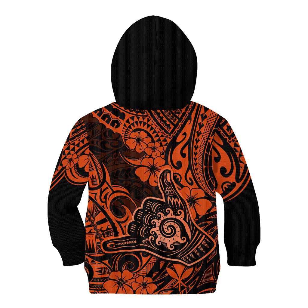 Hawaii Shaka Sign Kid Hoodie With Polynesian Hibiscus Orange Unique LT01 - Polynesian Pride