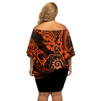 Hawaii Shaka Sign Off Shoulder Short Dress With Polynesian Hibiscus Orange Unique LT01 - Polynesian Pride