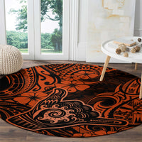 Hawaii Shaka Sign Round Carpet With Polynesian Hibiscus Orange Unique LT01 - Polynesian Pride