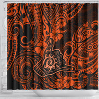Hawaii Shaka Sign Shower Curtain With Polynesian Hibiscus Orange Unique LT01 - Polynesian Pride
