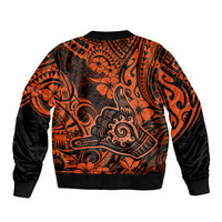 Hawaii Shaka Sign Sleeve Zip Bomber Jacket With Polynesian Hibiscus Orange Unique LT01 - Polynesian Pride