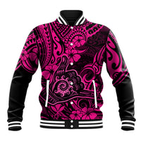 Hawaii Shaka Sign Baseball Jacket With Polynesian Hibiscus Pink Unique LT01 Unisex Pink - Polynesian Pride