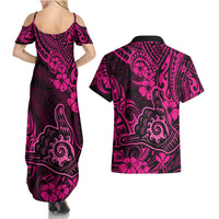 Hawaii Shaka Sign Couples Matching Summer Maxi Dress and Hawaiian Shirt With Polynesian Hibiscus Pink Unique LT01 - Polynesian Pride