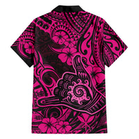 Hawaii Shaka Sign Family Matching Off Shoulder Maxi Dress and Hawaiian Shirt With Polynesian Hibiscus Pink Unique LT01 - Polynesian Pride