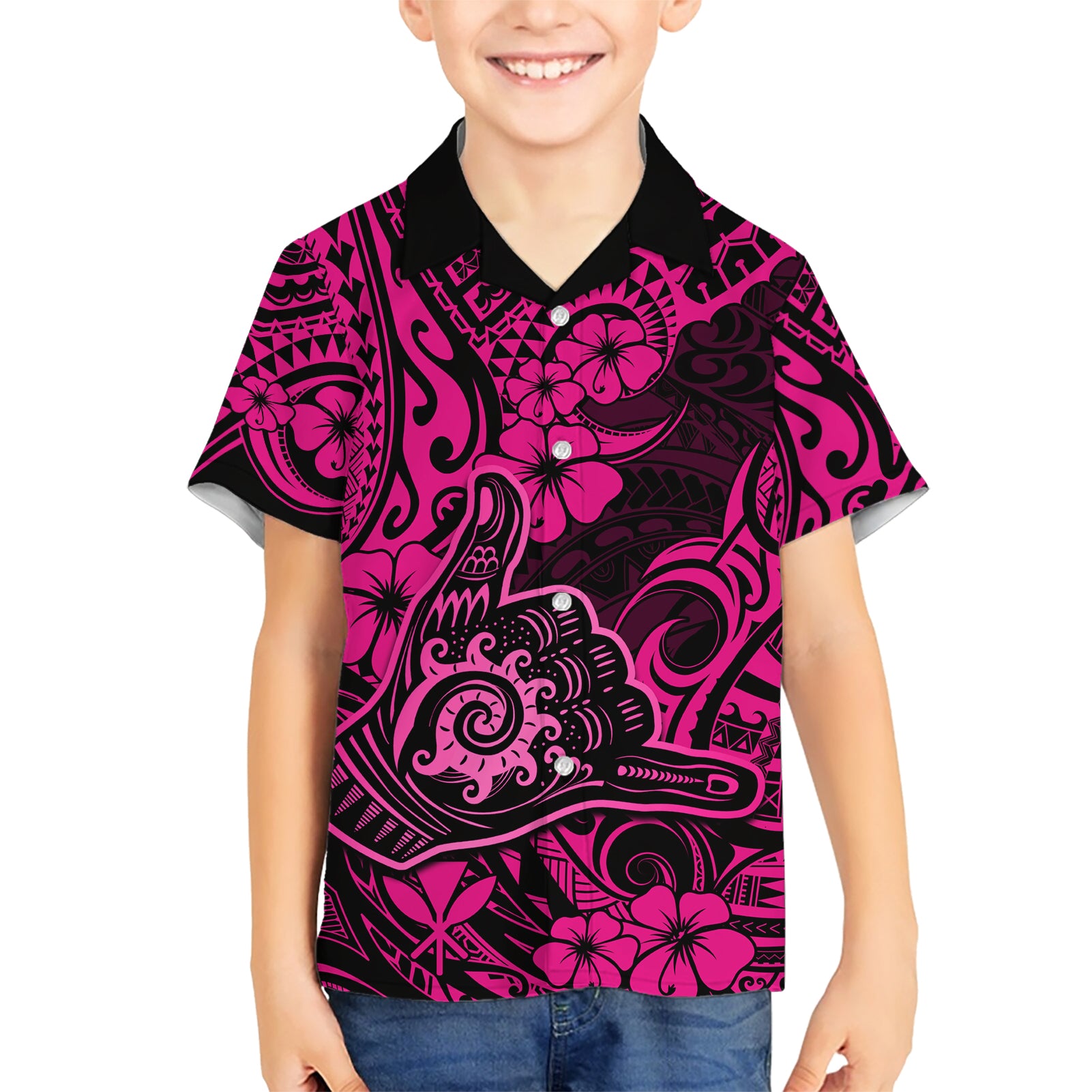 Hawaii Shaka Sign Kid Hawaiian Shirt With Polynesian Hibiscus Pink Unique LT01 Kid Pink - Polynesian Pride