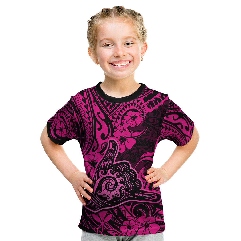 Hawaii Shaka Sign Kid T Shirt With Polynesian Hibiscus Pink Unique LT01 Pink - Polynesian Pride