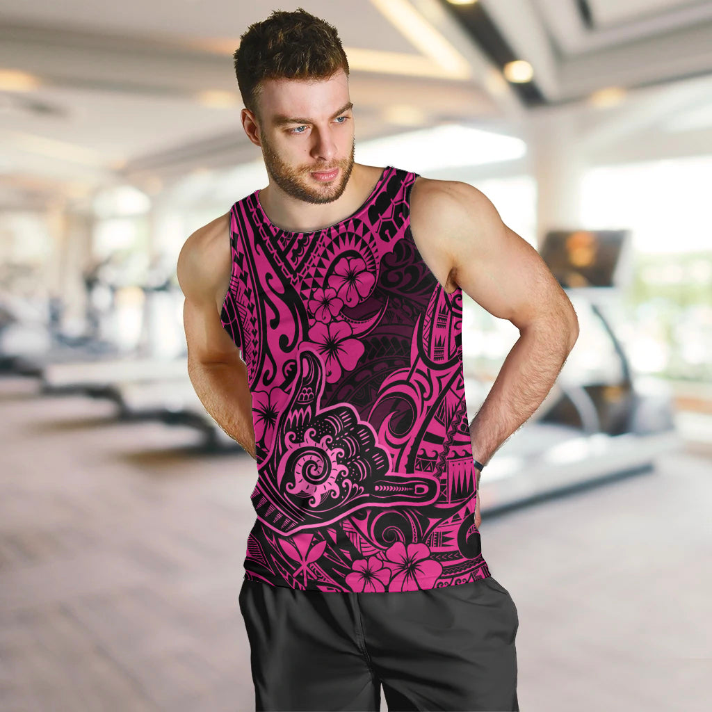 Hawaii Shaka Sign Men Tank Top With Polynesian Hibiscus Pink Unique LT01 - Polynesian Pride