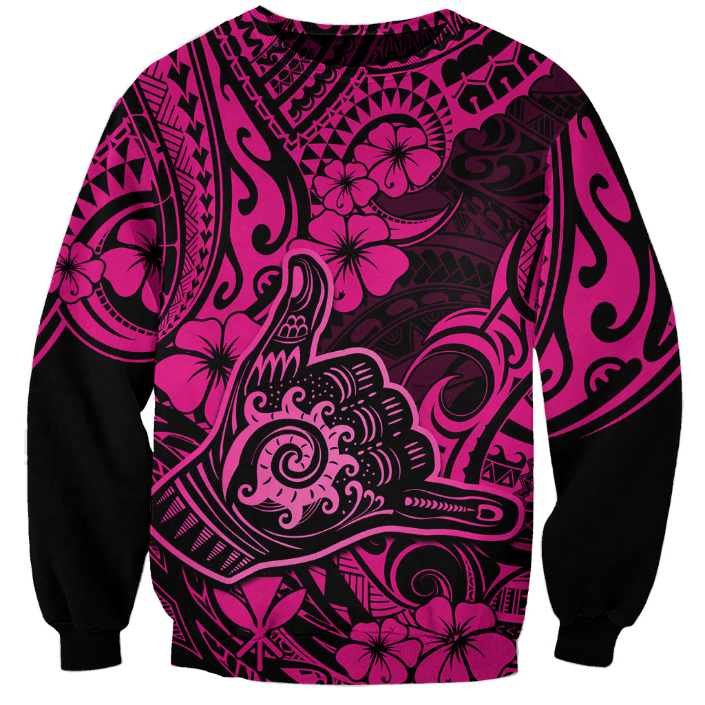 Hawaii Shaka Sign Sweatshirt With Polynesian Hibiscus Pink Unique LT01 Unisex Pink - Polynesian Pride