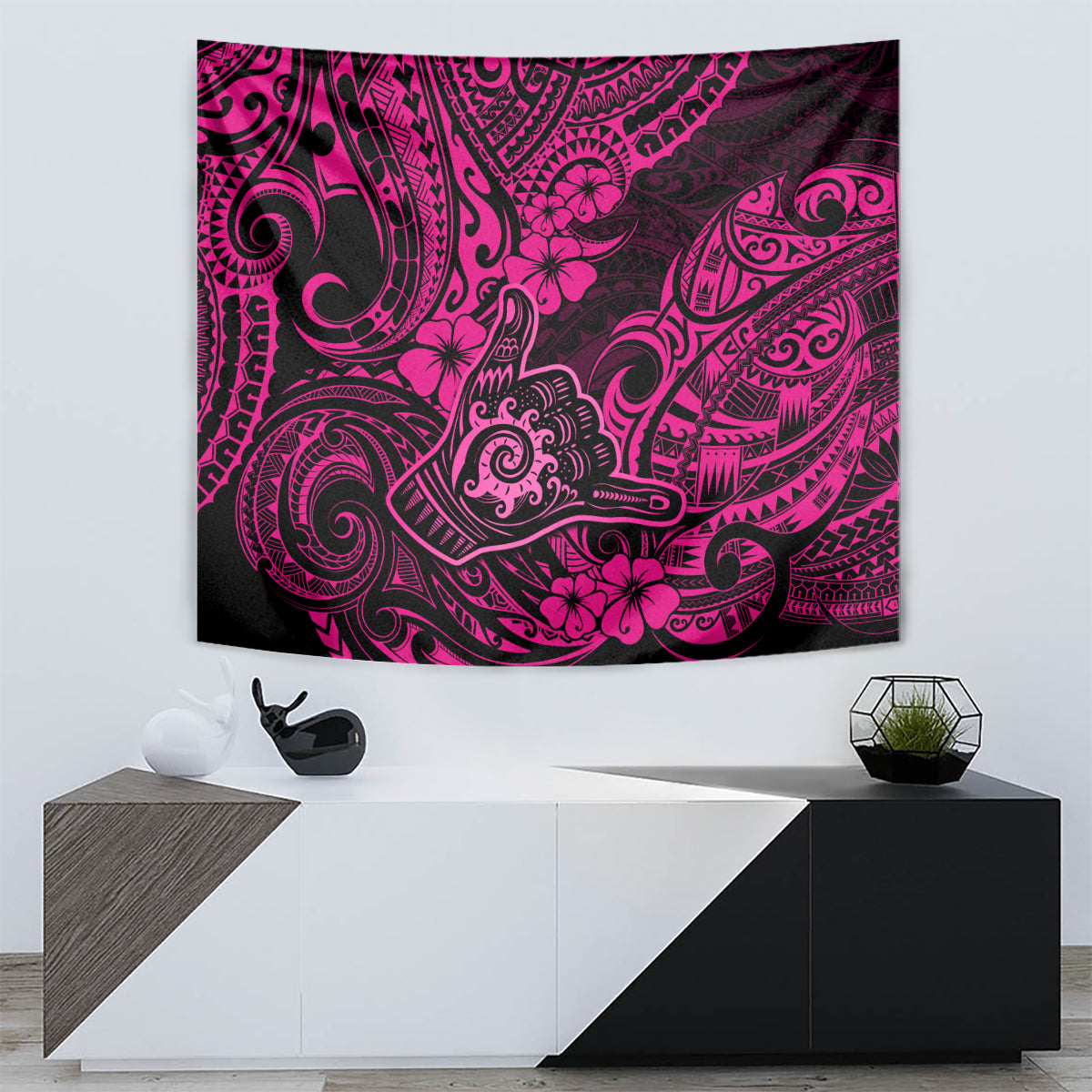 Hawaii Shaka Sign Tapestry With Polynesian Hibiscus Pink Unique LT01 - Polynesian Pride