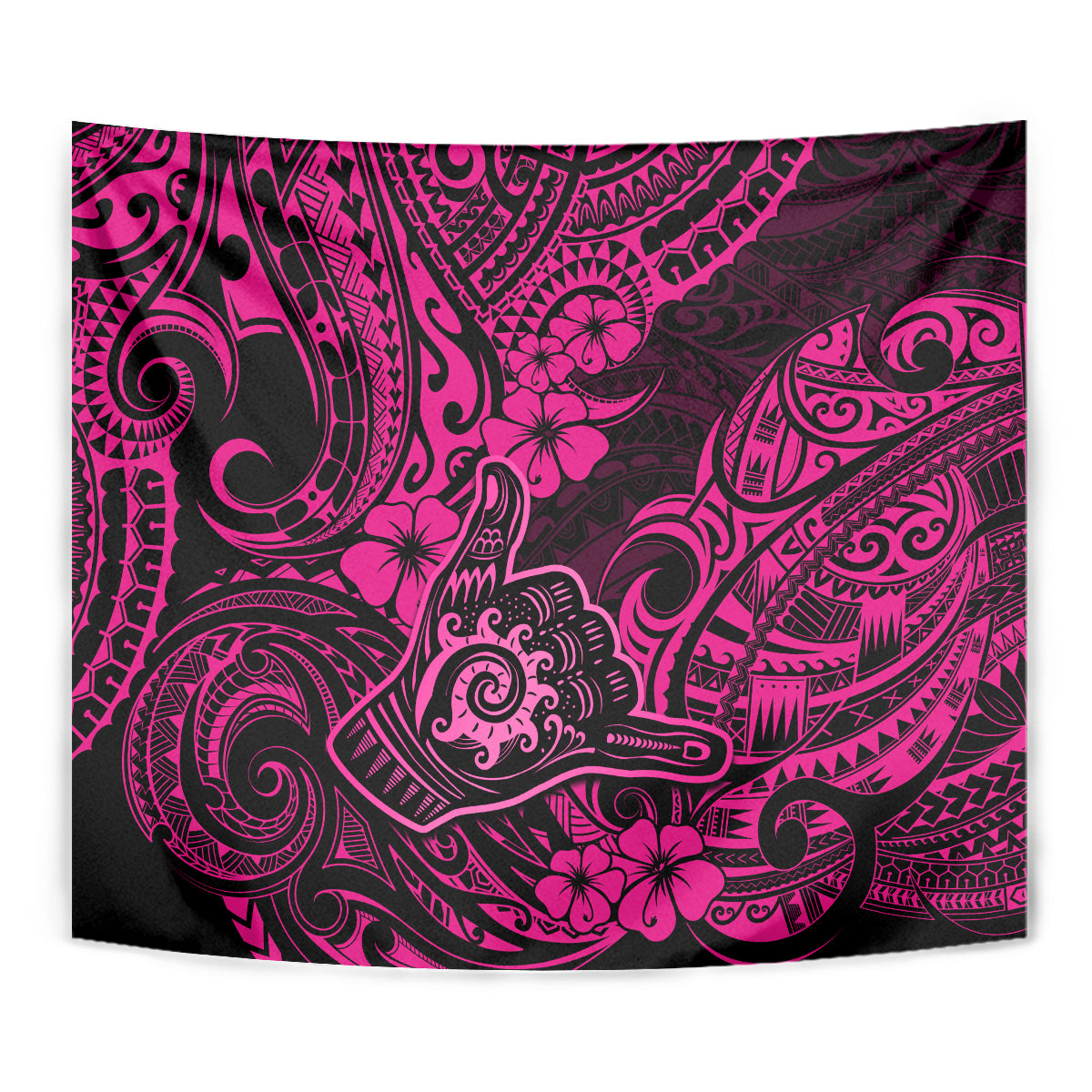 Hawaii Shaka Sign Tapestry With Polynesian Hibiscus Pink Unique LT01 - Polynesian Pride